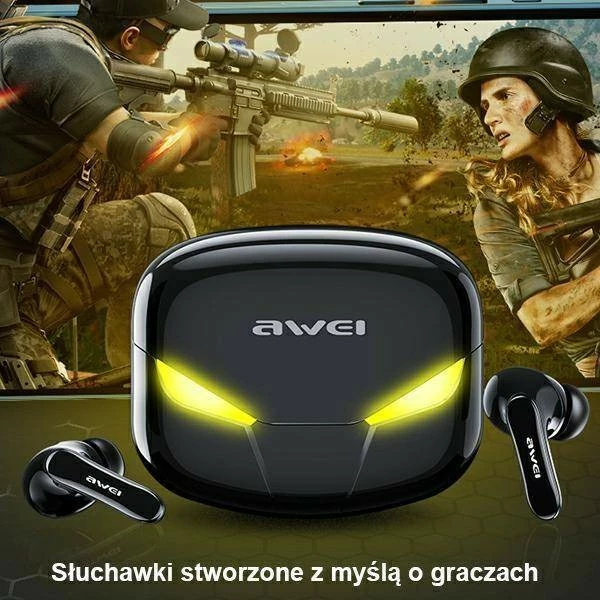 Brezžične slušalke za gaming s polnilno postajo, AWEI T35 TWS, Bluetooth 5.0, črne