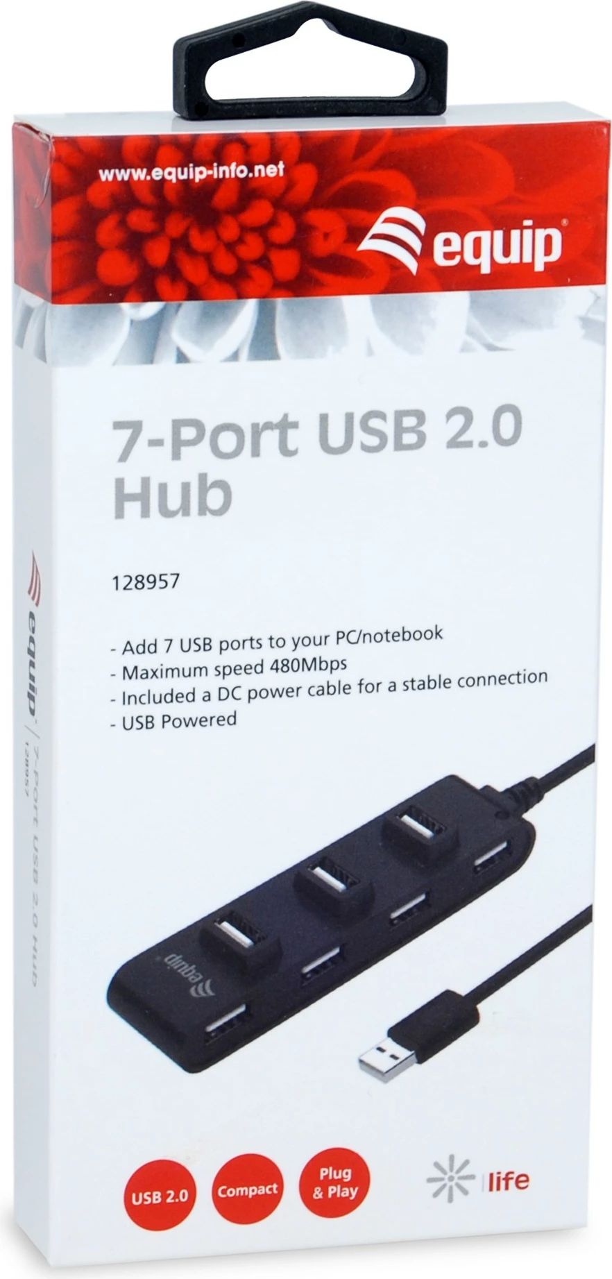 USB razdelilec 7-portni USB 2.0, 480 Mbit/s, črn — Equip