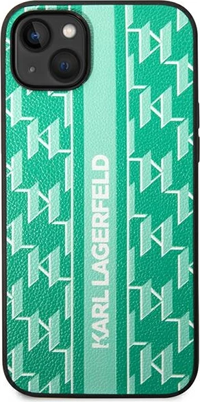 Ovitek za telefon Monogram Stripe, Karl Lagerfeld KLHCP14SPGKLSKN za iPhone 14 6,1", trdo ohišje, zelen