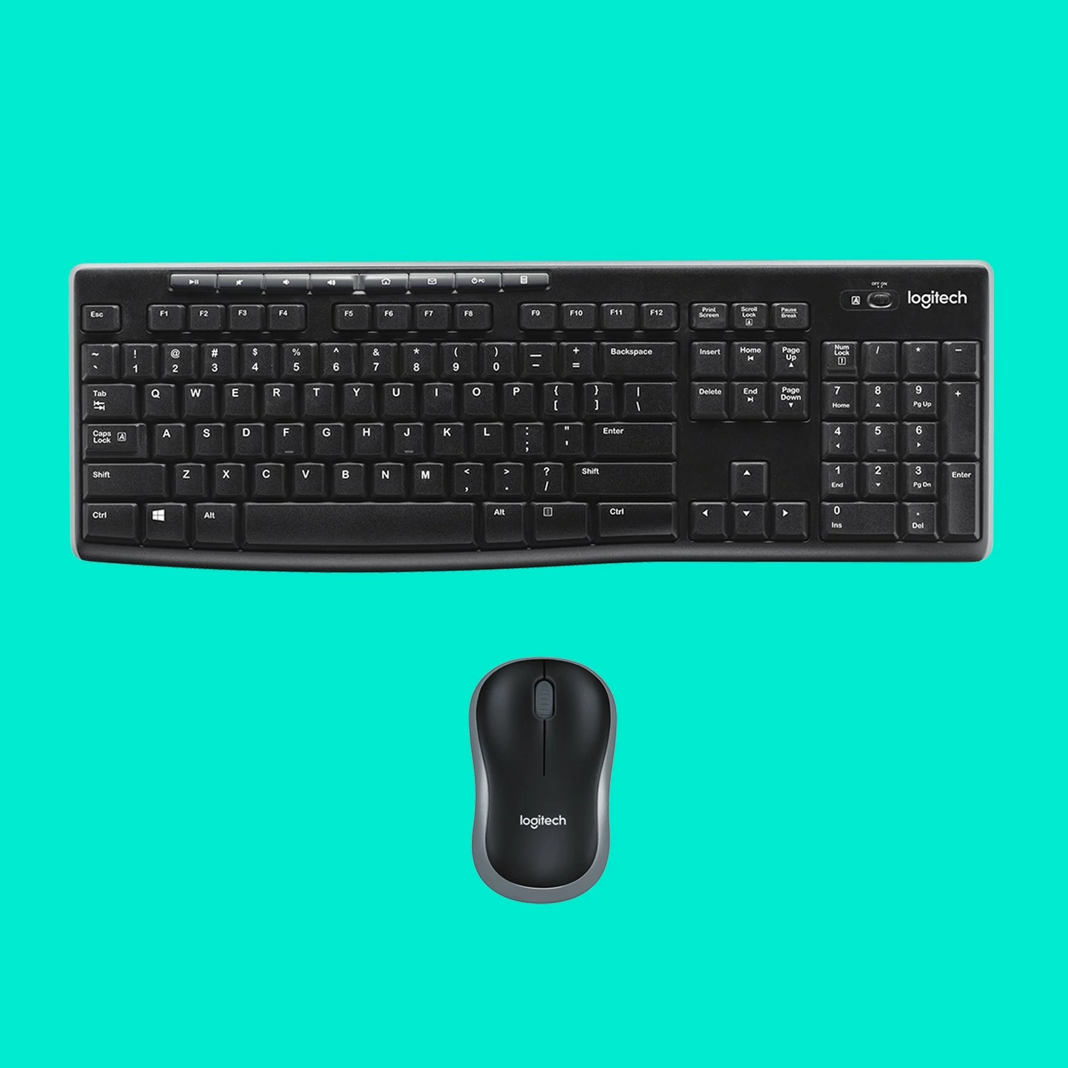Brezžični komplet tipkovnice in miške Logitech MK270, polne velikosti, USB, QWERTY, vključen miš, črn