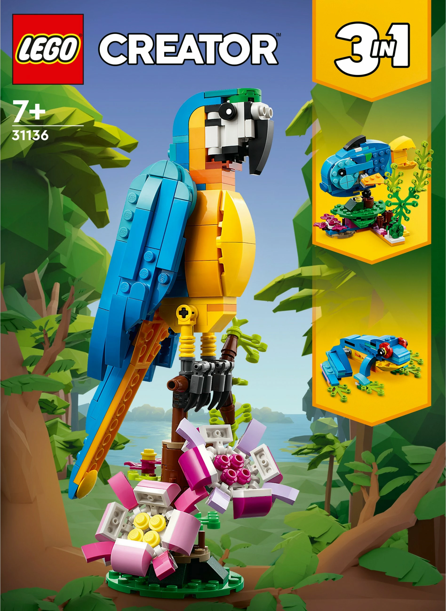 Set gradnje 3-v-1 ekzotični papagaj, LEGO Creator, 253 delov, večbarven