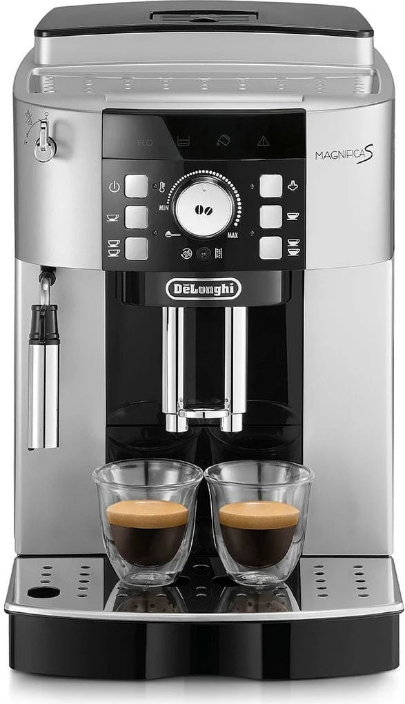 Popolnoma avtomatski aparat za espresso De’Longhi Magnifica S ECAM 21.117.SB, 1,8 L, z mlinčkom, za kavna zrna in mleto kavo, 1450 W, črn/srebrn