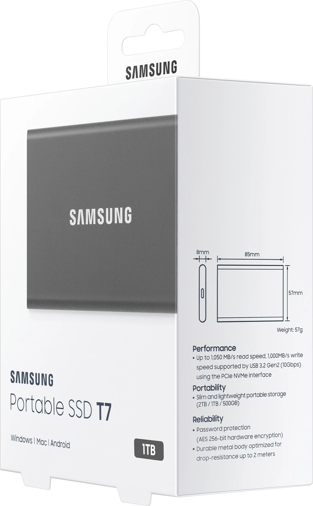 Prenosni SSD 1 TB, USB Type-C, USB 3.2 Gen 2, siv Samsung T7
