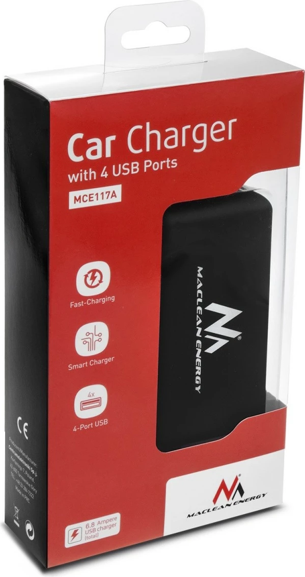 Razdelilec vtičnice vžigalnika Maclean MCE117, 3 izhodi, 2xUSB, voltmeter, črn