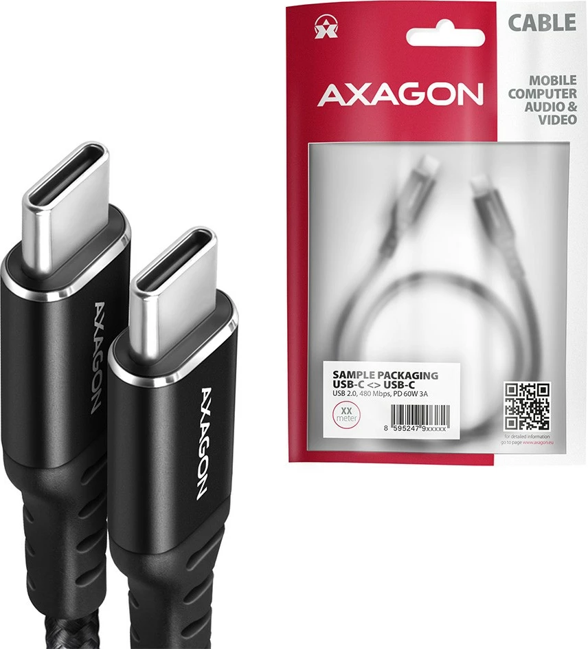 USB-C kabel AXAGON BUCM-CM15AB, 1,5 m, PD 60W, 3A, črn