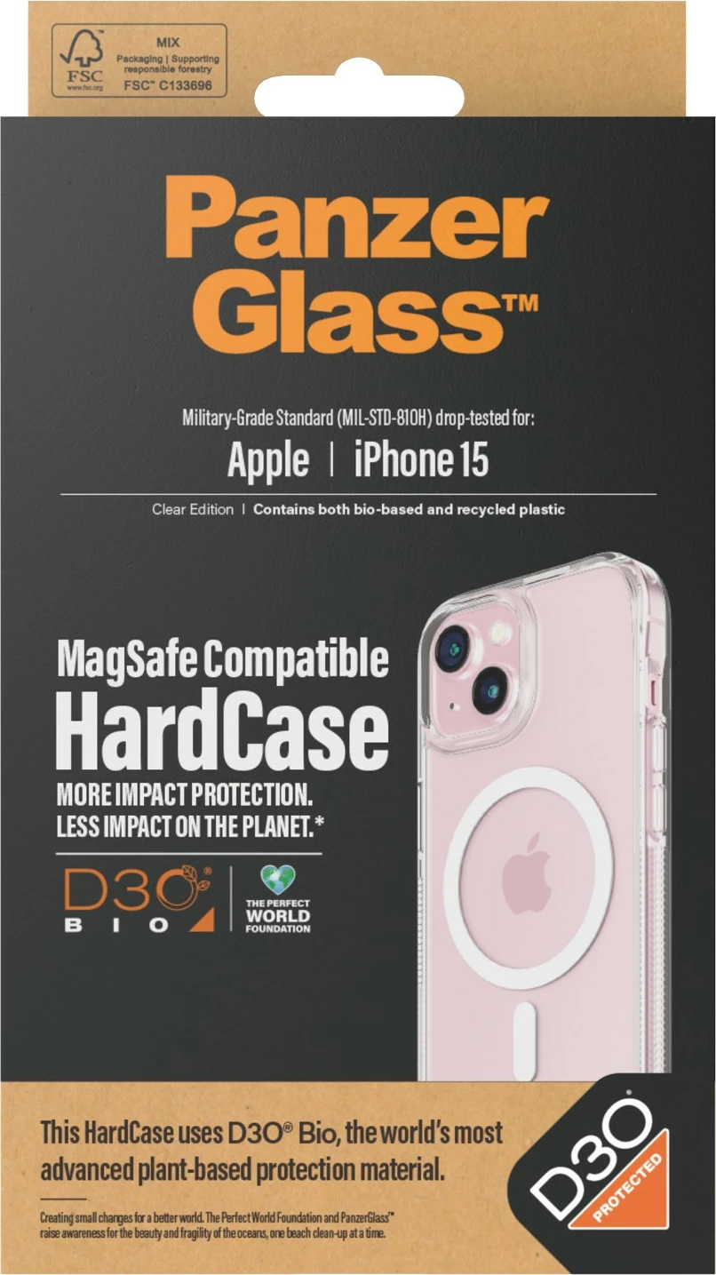 Prozoren ovitek PanzerGlass za Apple iPhone 15, MagSafe, D3O