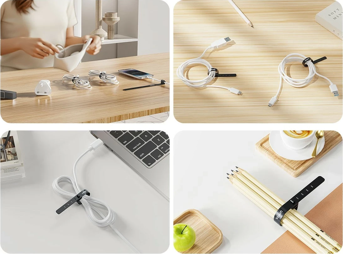 Silikonski trakovi za kable Unitek, 5 kosov, črno/sivi