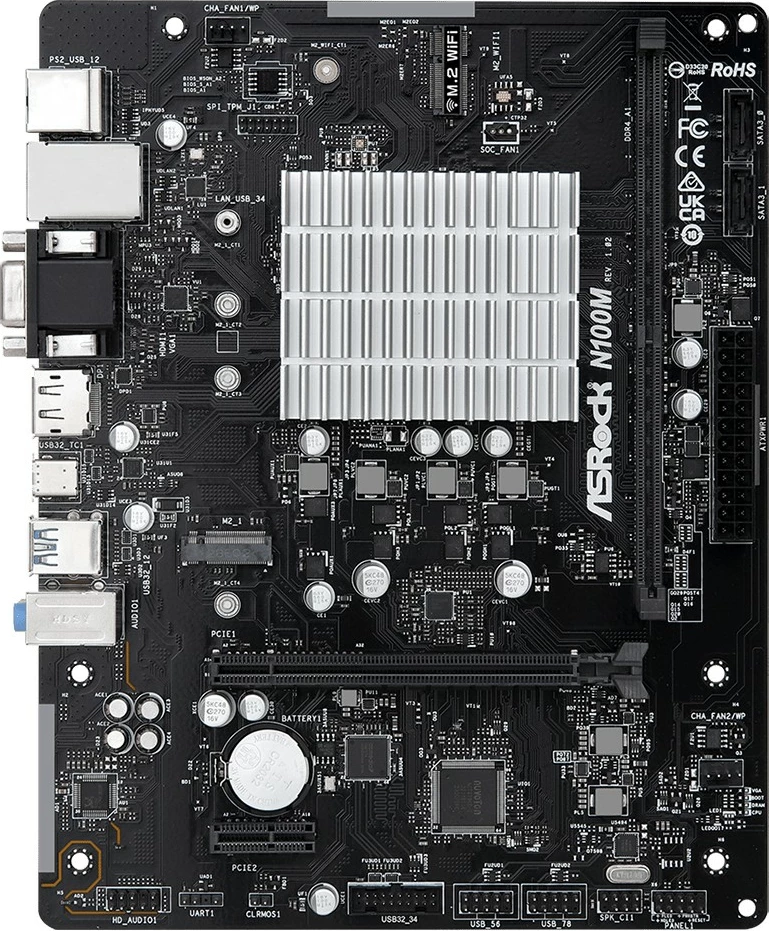 Plošča ASRock N100M, Intel procesor na plošči, micro ATX, črna