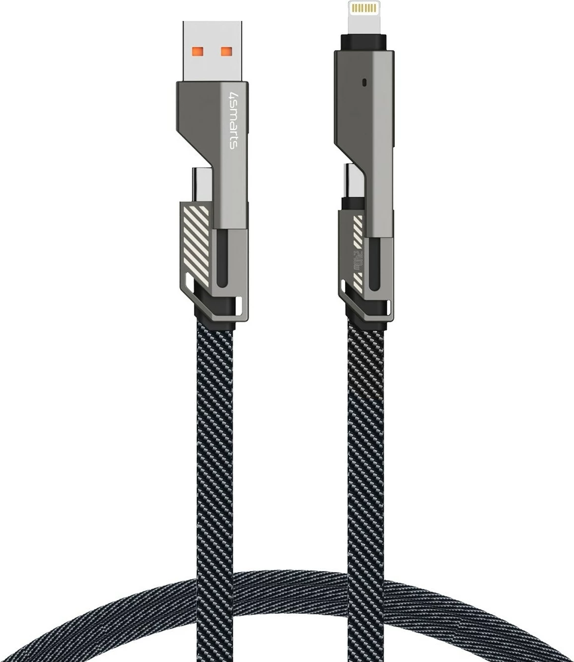 Kabel USB-C 4smarts ComboCord Flat 240W 1,5 m s prstanom za ključe, črn