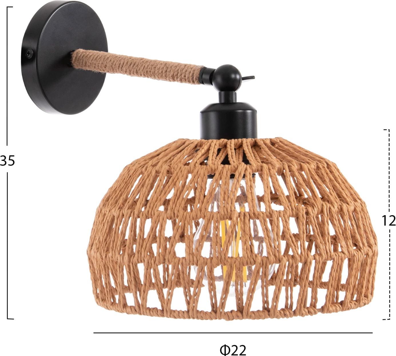 Stenska svetilka GLIDE FH4475 kovinska osnova-konopljina vrv-[E27] 22x22x35-21Hcm