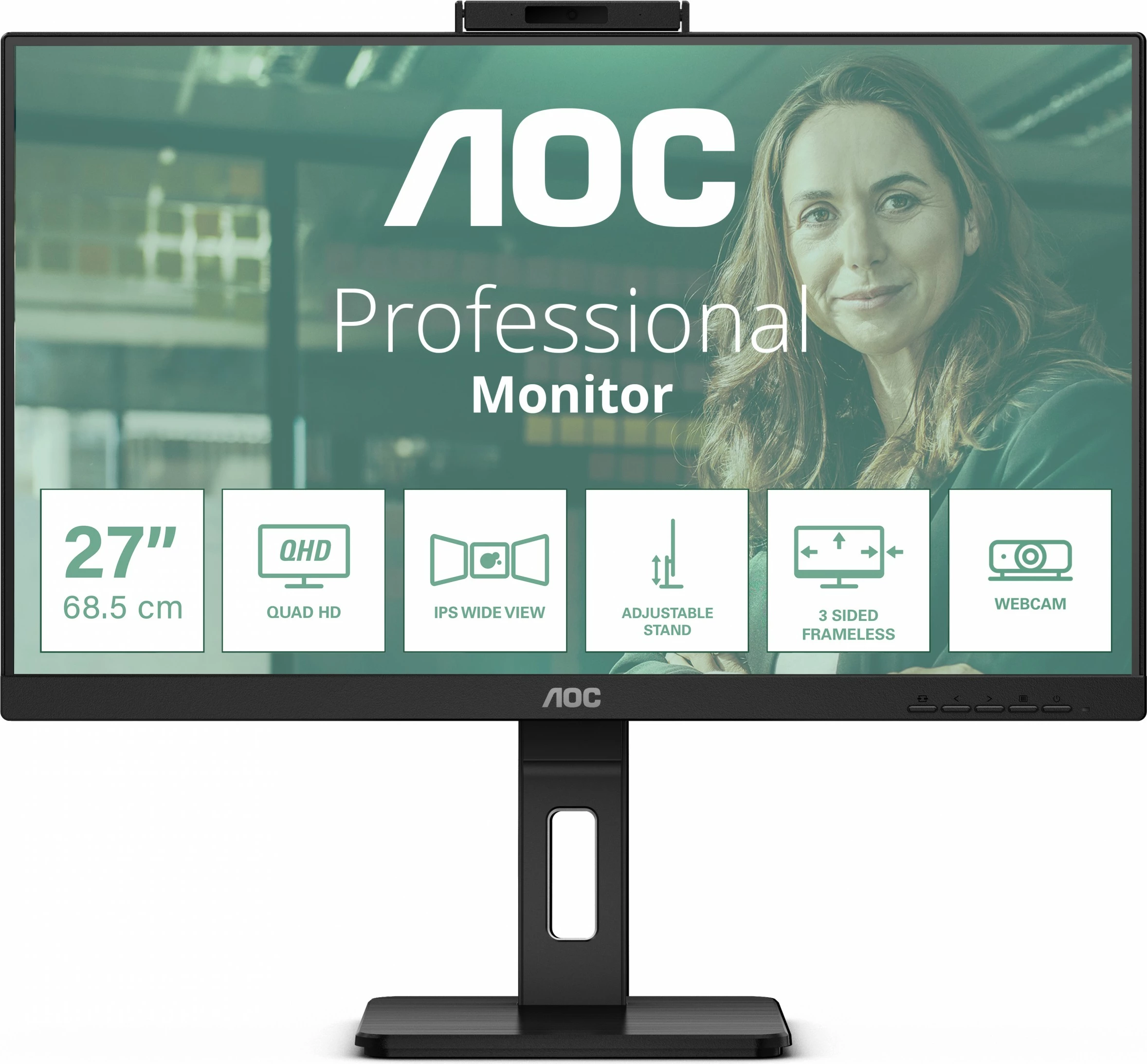 Profesionalen monitor 27" IPS QHD, AOC Q27P3QW, USB hub, kamera, črn