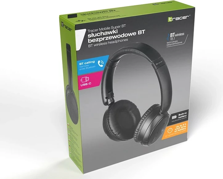 Brezžične slušalke Tracer Mobile Super BT, Bluetooth 5.1, mikrofon, črne