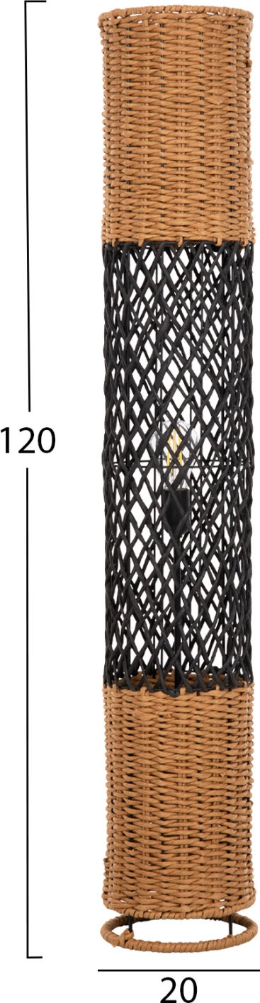 Samostoječa svetilka iz kovine in papirnate vrvi v peščeno bež-črni barvi FH4342 Φ20Χ120Hcm