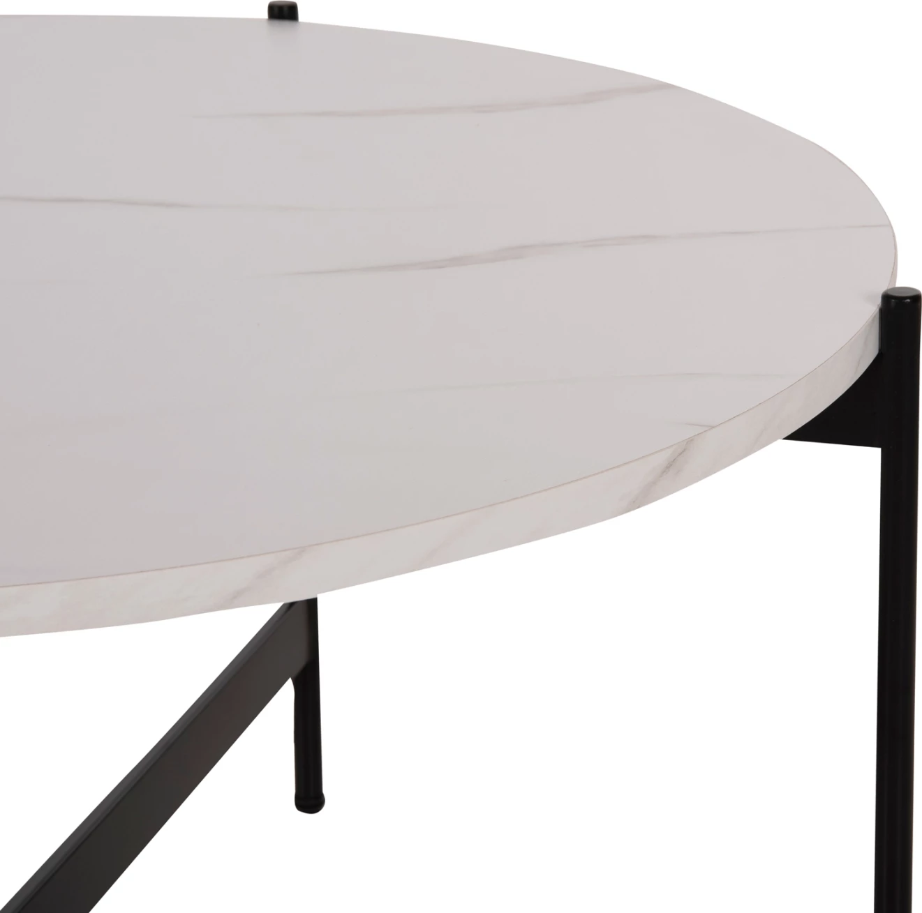 Klubska miza FH9588.05 MDF bela marmorna plošča-črna kovinska osnova Φ80x45Hcm