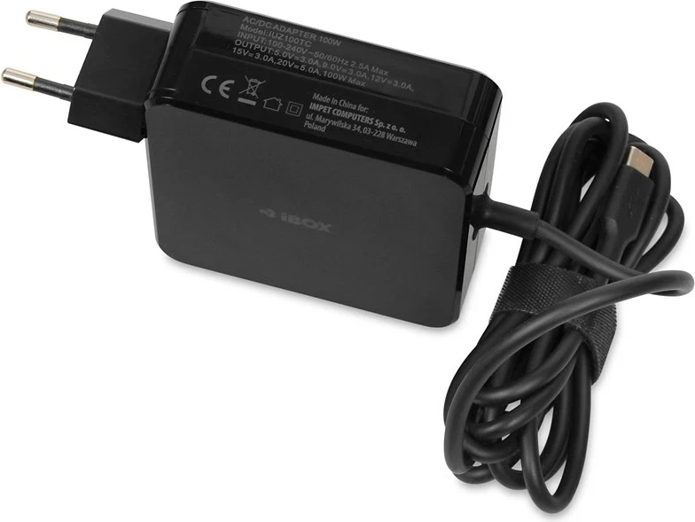 Karikator za prenosnik iBOX IUZ100TC, PD 100W, E-mark čip, črn