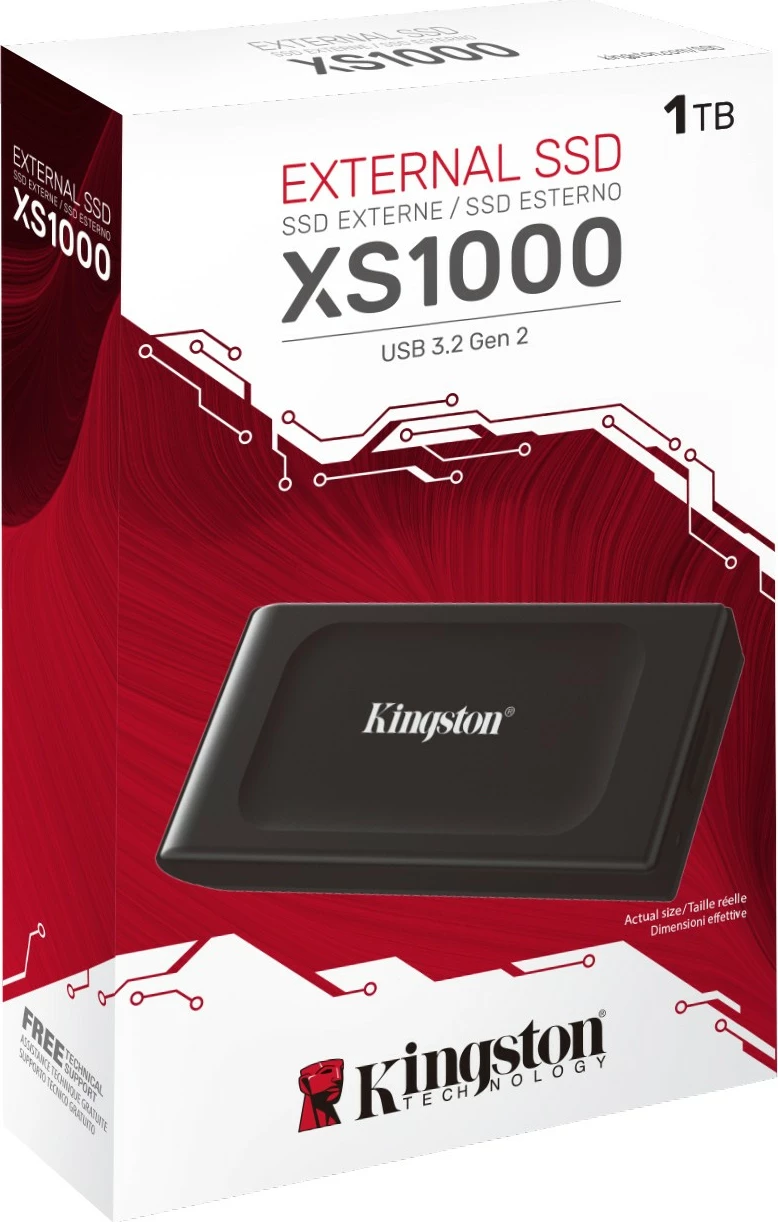 Zunanji prenosni SSD 1TB Kingston XS1000, USB 3.2 Gen 2, črn