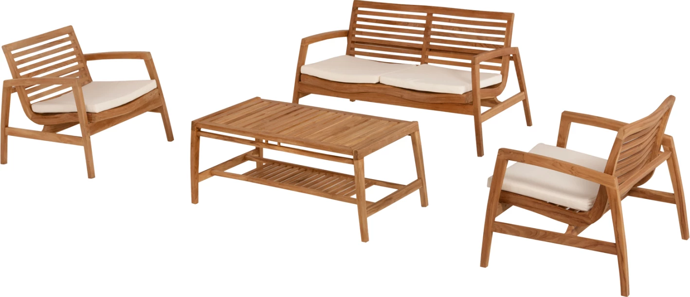 Zunanja garnitura 4 kosov DOVER FH9624 recikliran tikov les-beli blazine