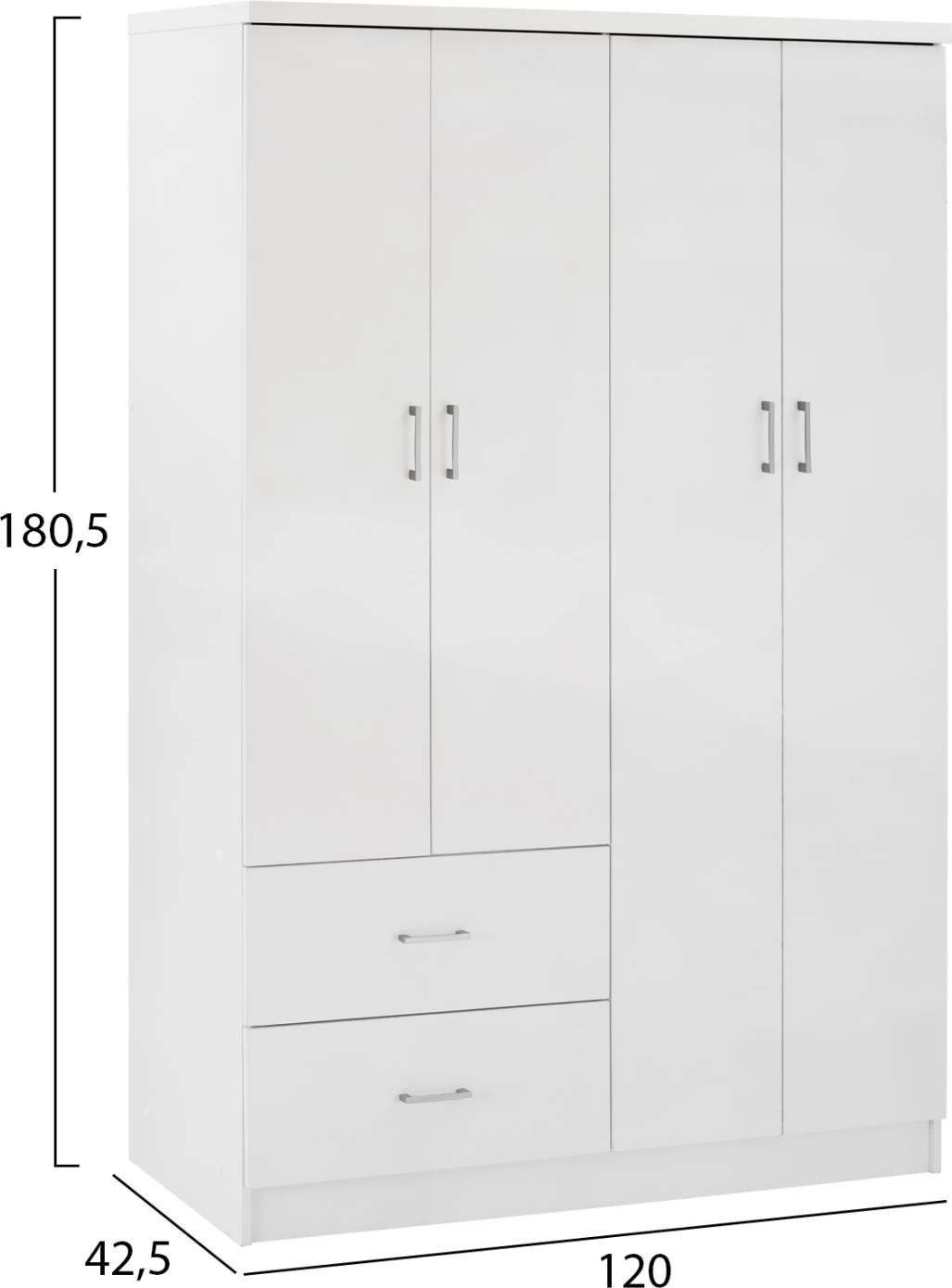 Garderobna omara s 4 vrati in 2 predaloma FH339.05 bela 120Χ42,5Χ180,5 cm