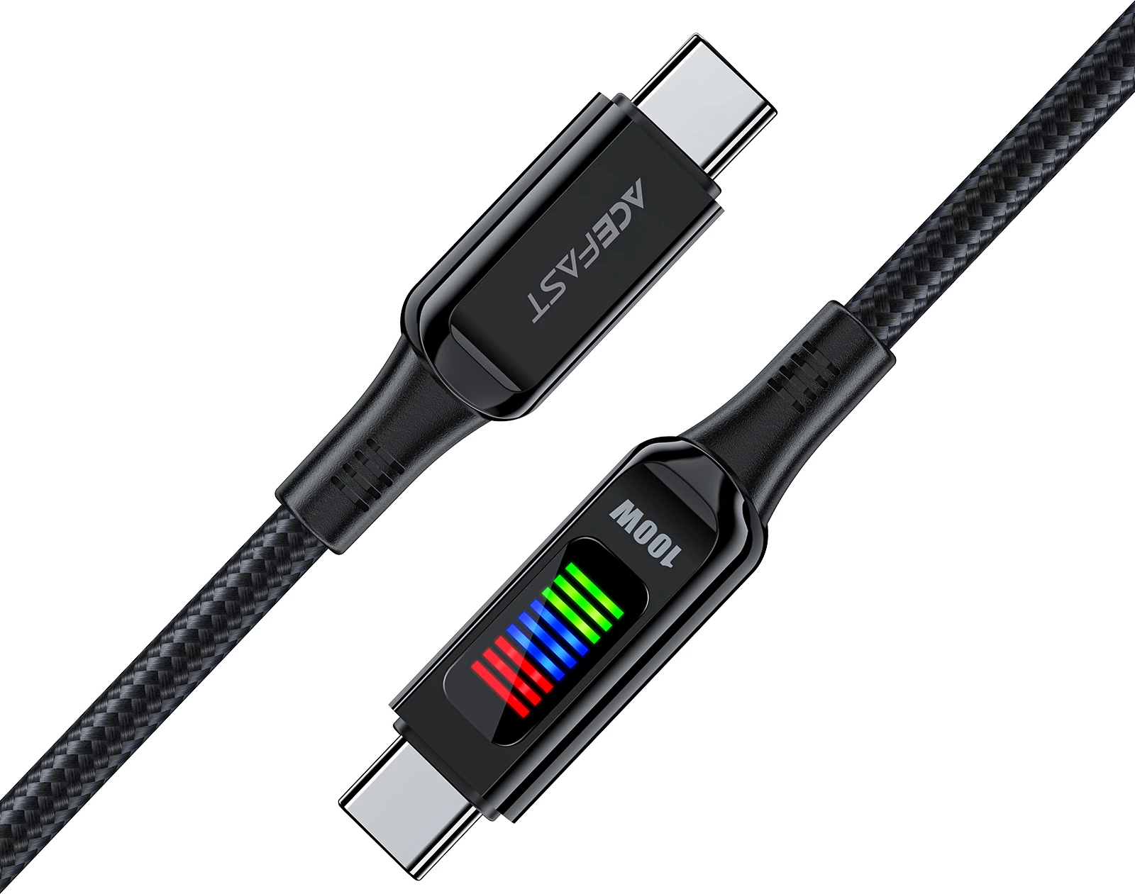 Kabel za hitro polnjenje z LED zaslonom Acefast C7-03 USB-C v USB-C, 1,2 m, 100 W, črn