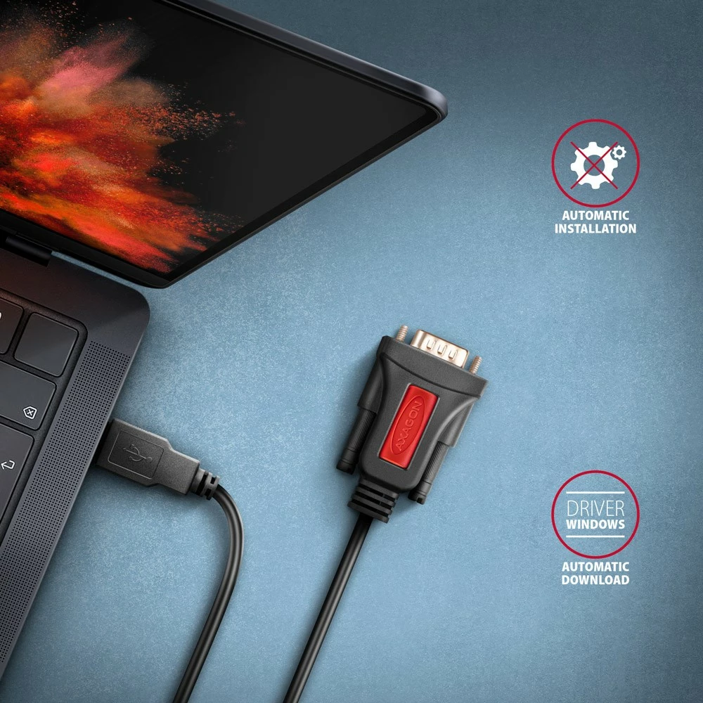 Adapter USB na RS-232, 1,5 m, čip Prolific, črn - AXAGON ADS-1PSN