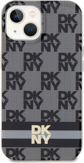 Zaščitni ovoj z vzorcem DKNY IML Checkered Mono in potiskanimi črtami MagSafe za iPhone 15/14/13, črn