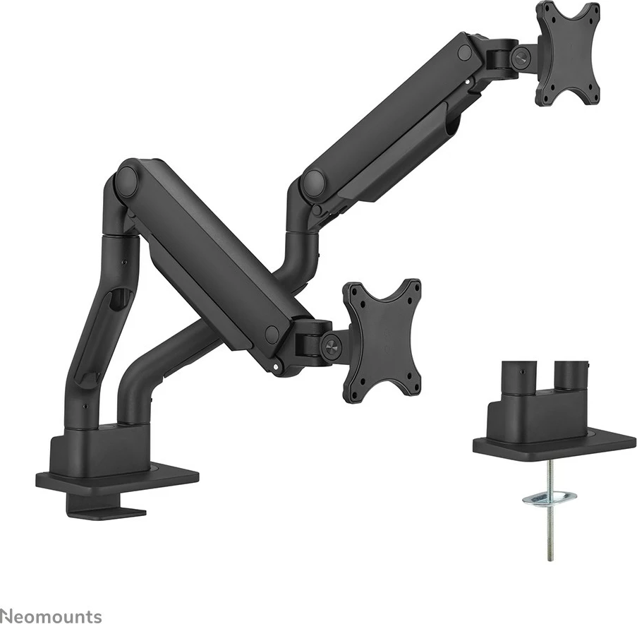 Kavelj za dva monitorja Neomounts Newstar DS70S-950BL2, s sponko in grommetom, do 18 kg, 43,2 cm (17") / 88,9 cm (35"), 100 x 100 mm, črn