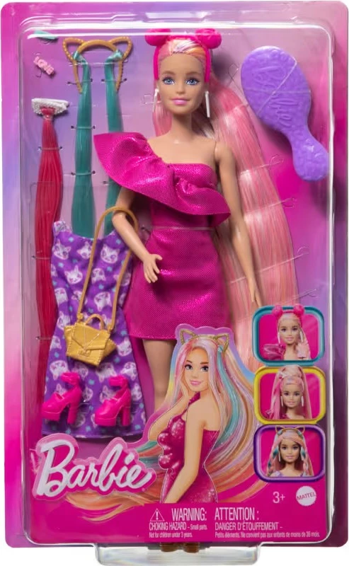 Punčka za igro z lasmi Hair Play, Barbie Mattel JDC85 z dodatki za stiliranje, rožnata
