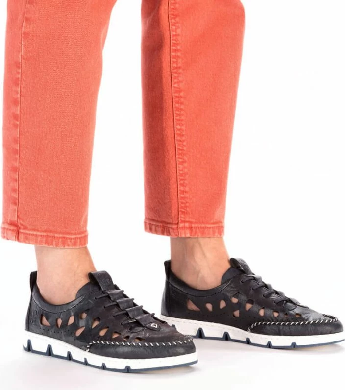 Superge odprte iz usnja Rieker, modro mornarske, ženske