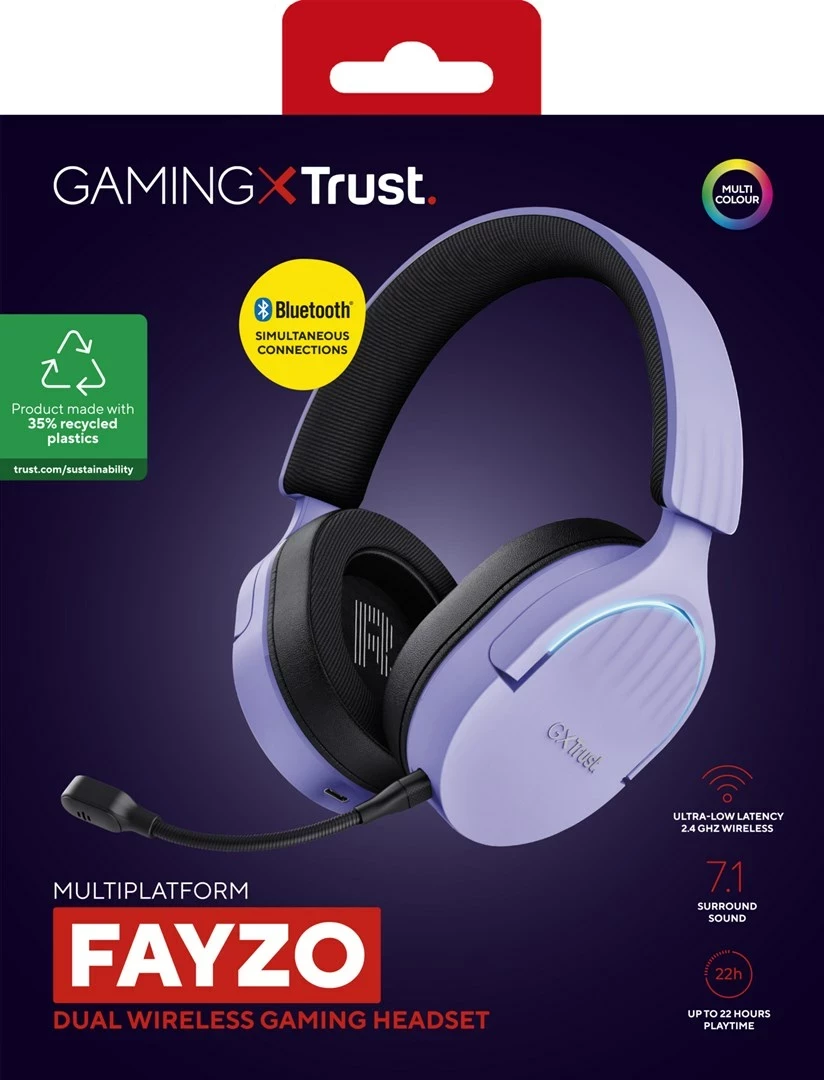 Slušalke za igre, žične in brezžične, USB Type-A, Bluetooth, Trust GXT 491P FAYZO, črne, vijolične