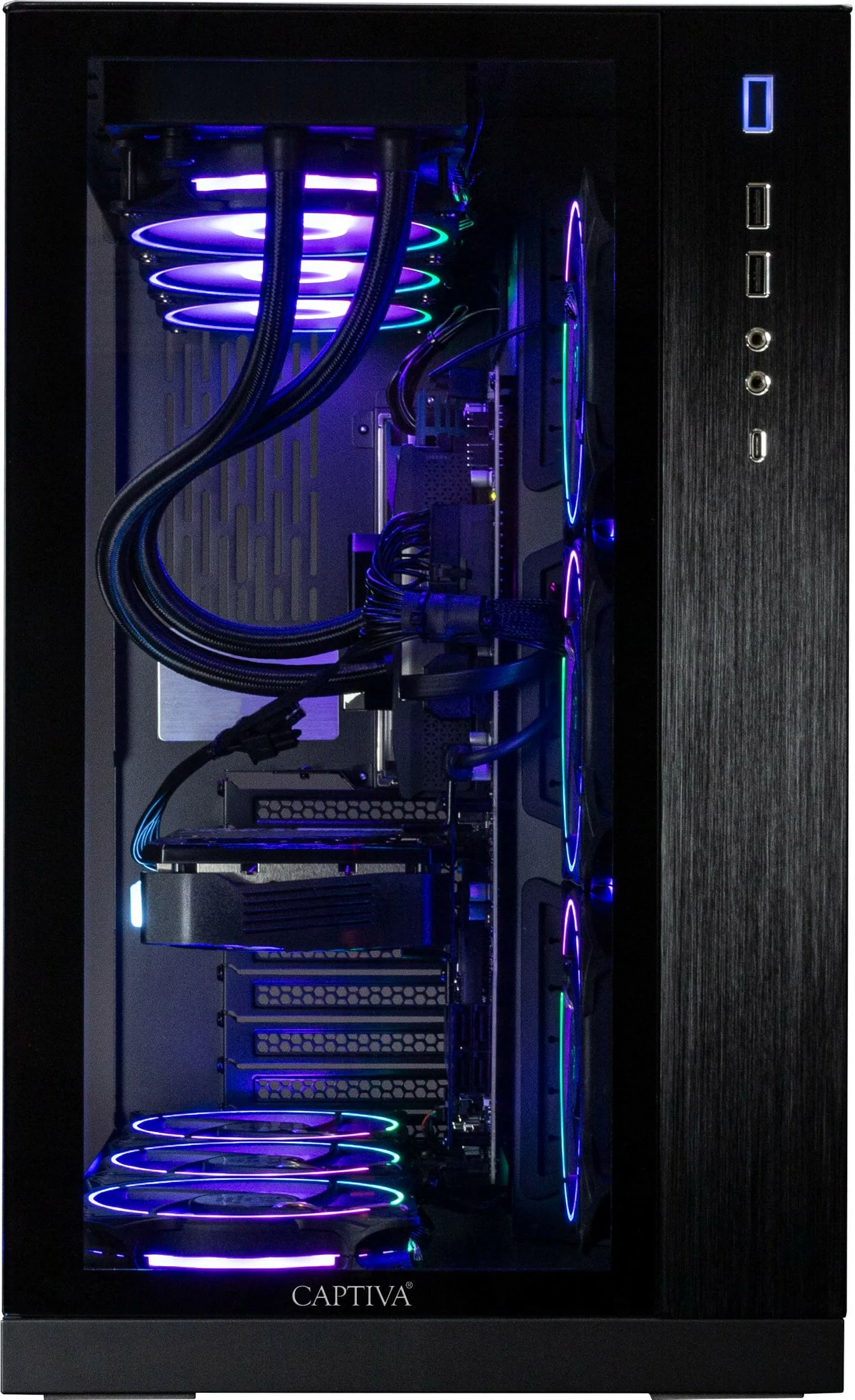 Highend igralni računalnik Captiva R89-724, AMD Ryzen 9 9800X3D, 64 GB RAM, 2 TB SSD, RTX 5070 Ti, Windows 11, črn z RGB osvetlitvijo