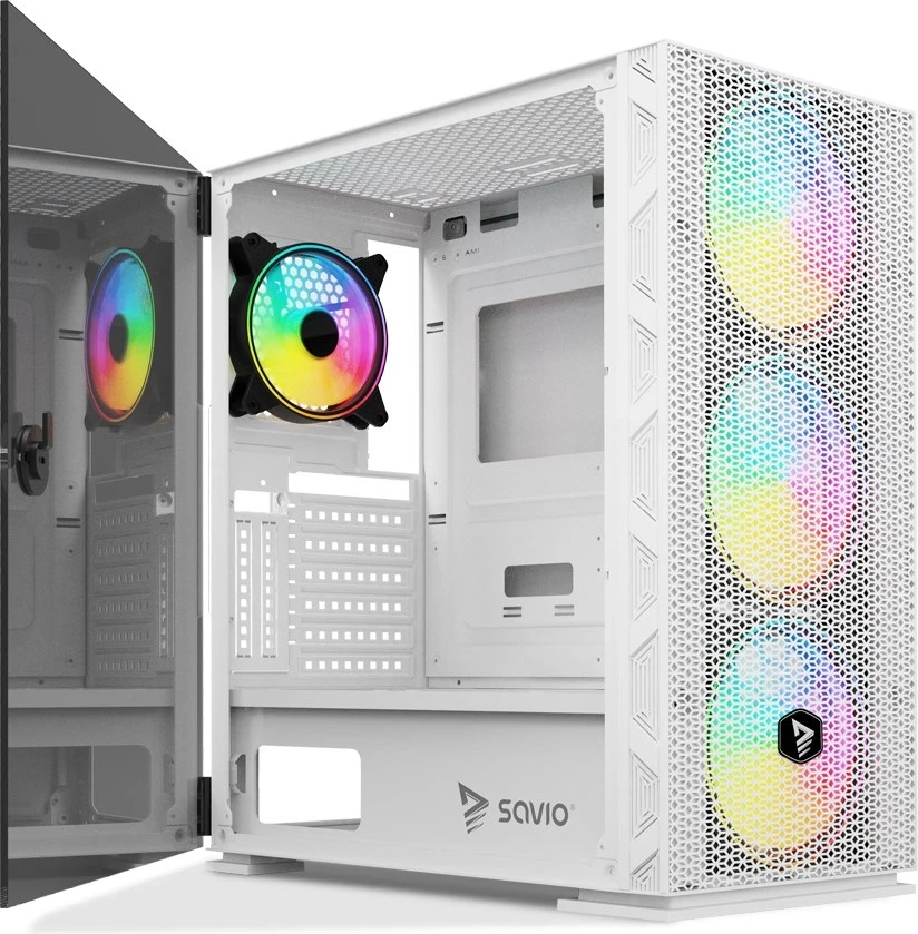 Ohišje za računalnik SAVIO Raptor White X1 ARGB Glass/Mesh, belo