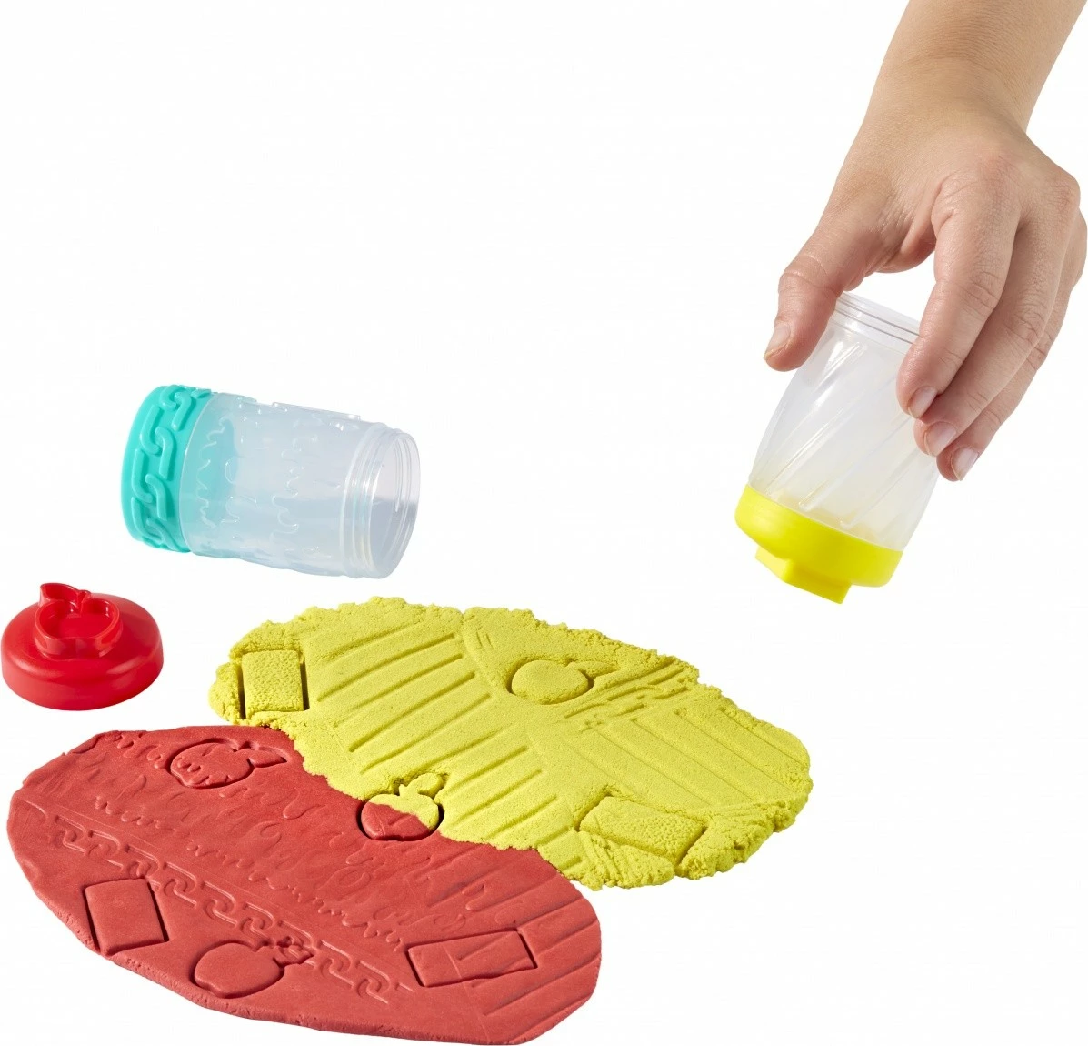 Set modelirne gline in kinetičnega peska Wonder Factory Never Dry, rdeča in rumena