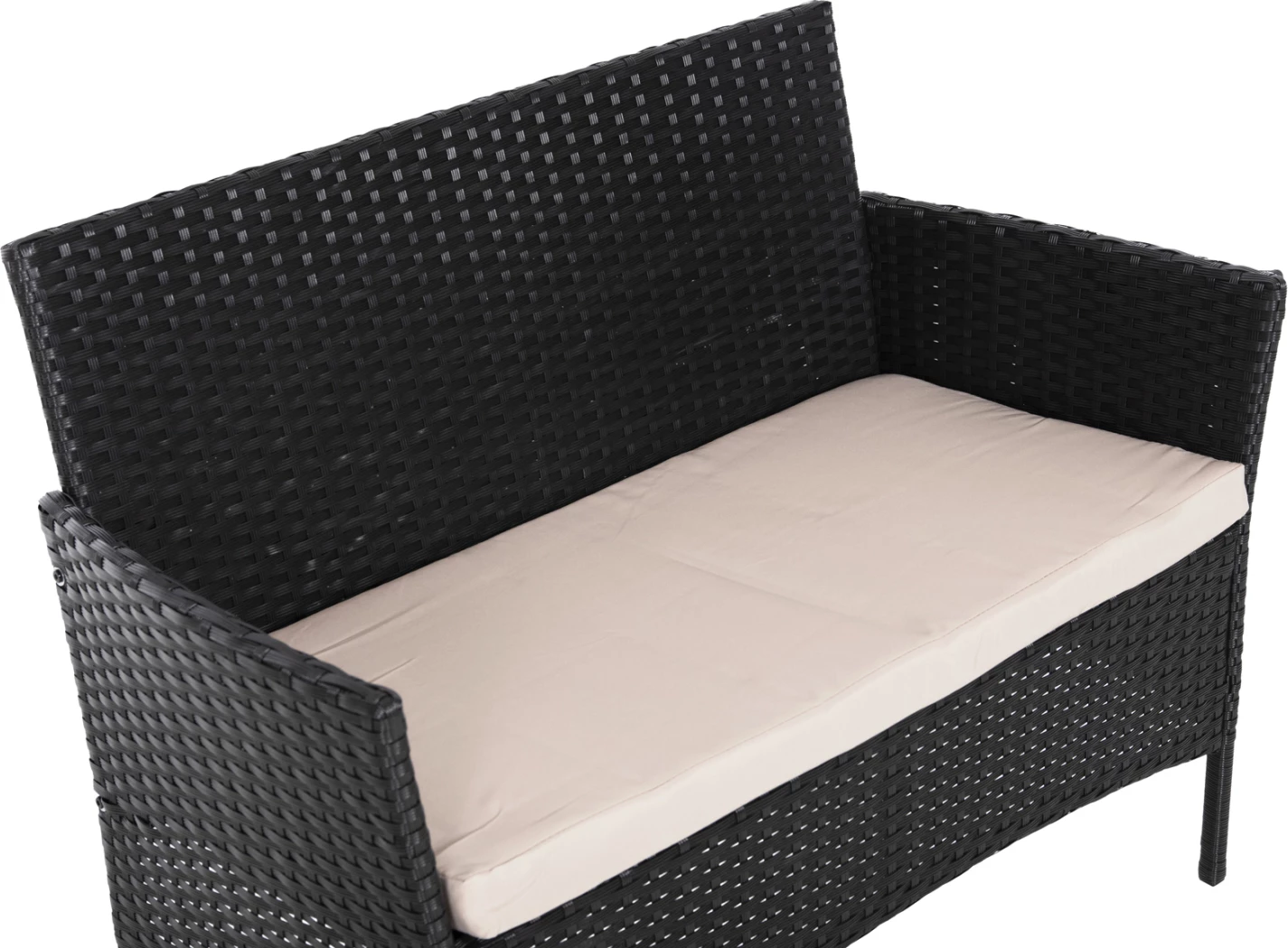 Zunanji lounge set 4 kosi STASIA FH6089.01 sintetični ratan v črni barvi - blazine v barvi kapučina