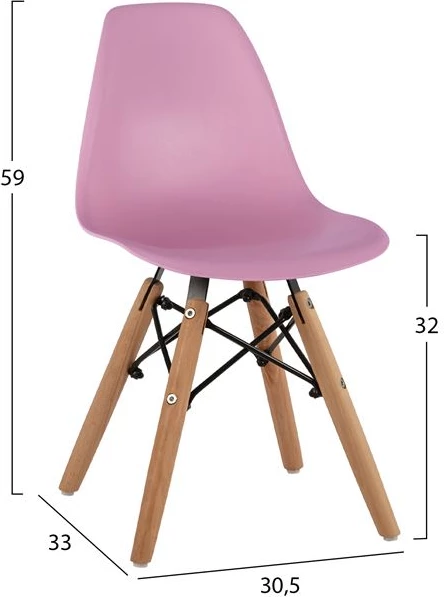 Stol Twist Kid FH8453.05 z lesenimi nogami in sedežem Pink PP 30,5x33x59 cm, set 4 kosov