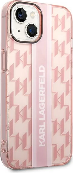 Prozoren ovitek z navpičnimi črtami Karl Lagerfeld za iPhone 14 Plus 6,7", roza