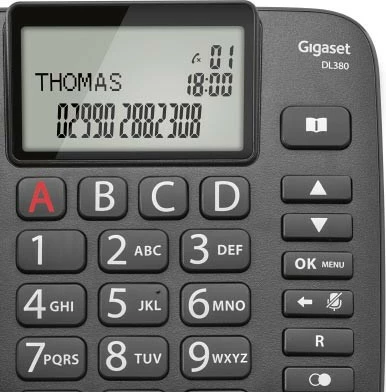 Fiksni telefon z žico Gigaset DL380, črn