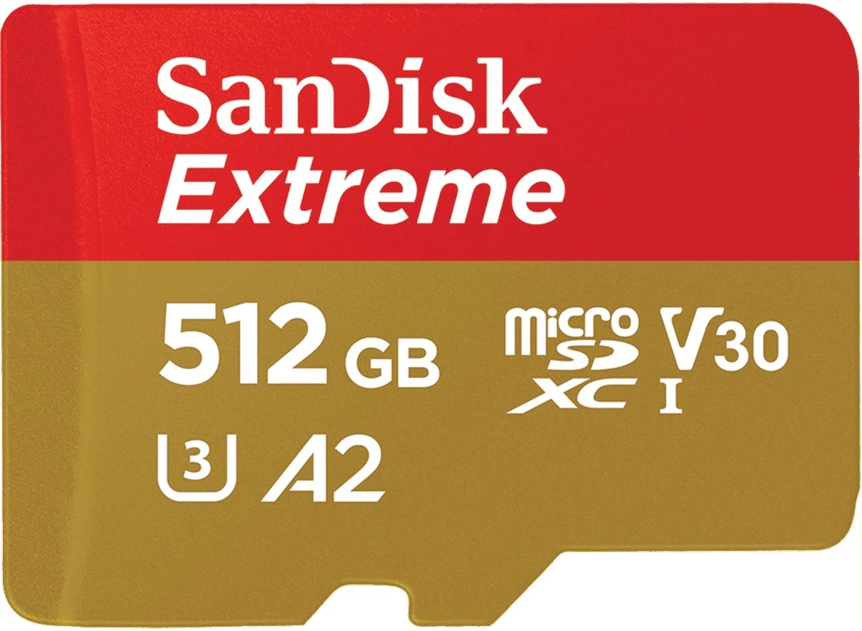 Visokozmogljiva kartica za pomnilnik SanDisk Extreme, 512 GB, MicroSDHC, Class 10, UHS-I, rdeče in zlato