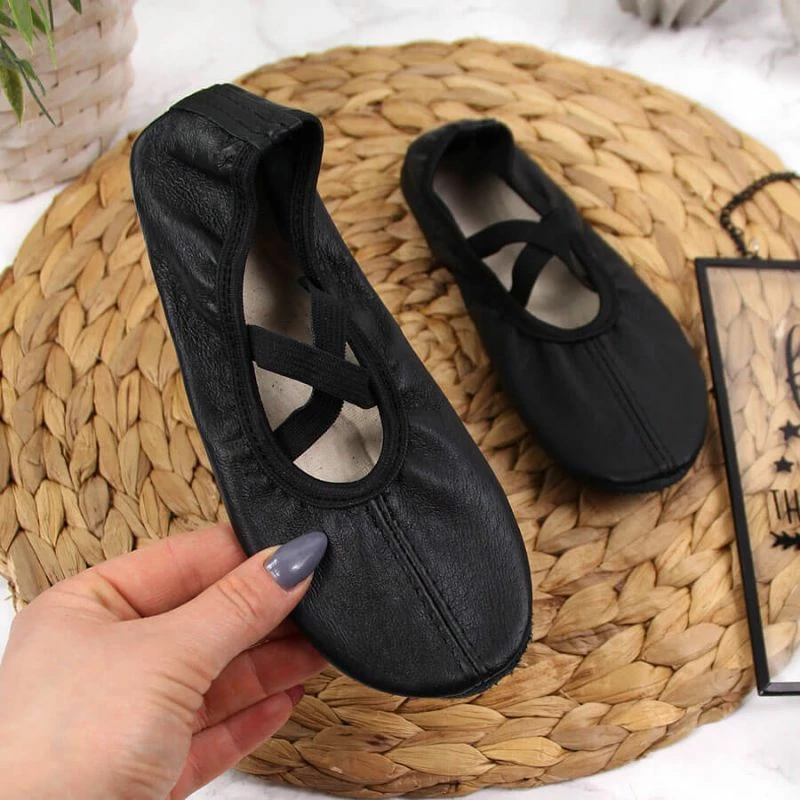 Vrtne plesne čevlje iz usnja z elastičnimi trakovi za dekleta Nazo, črni