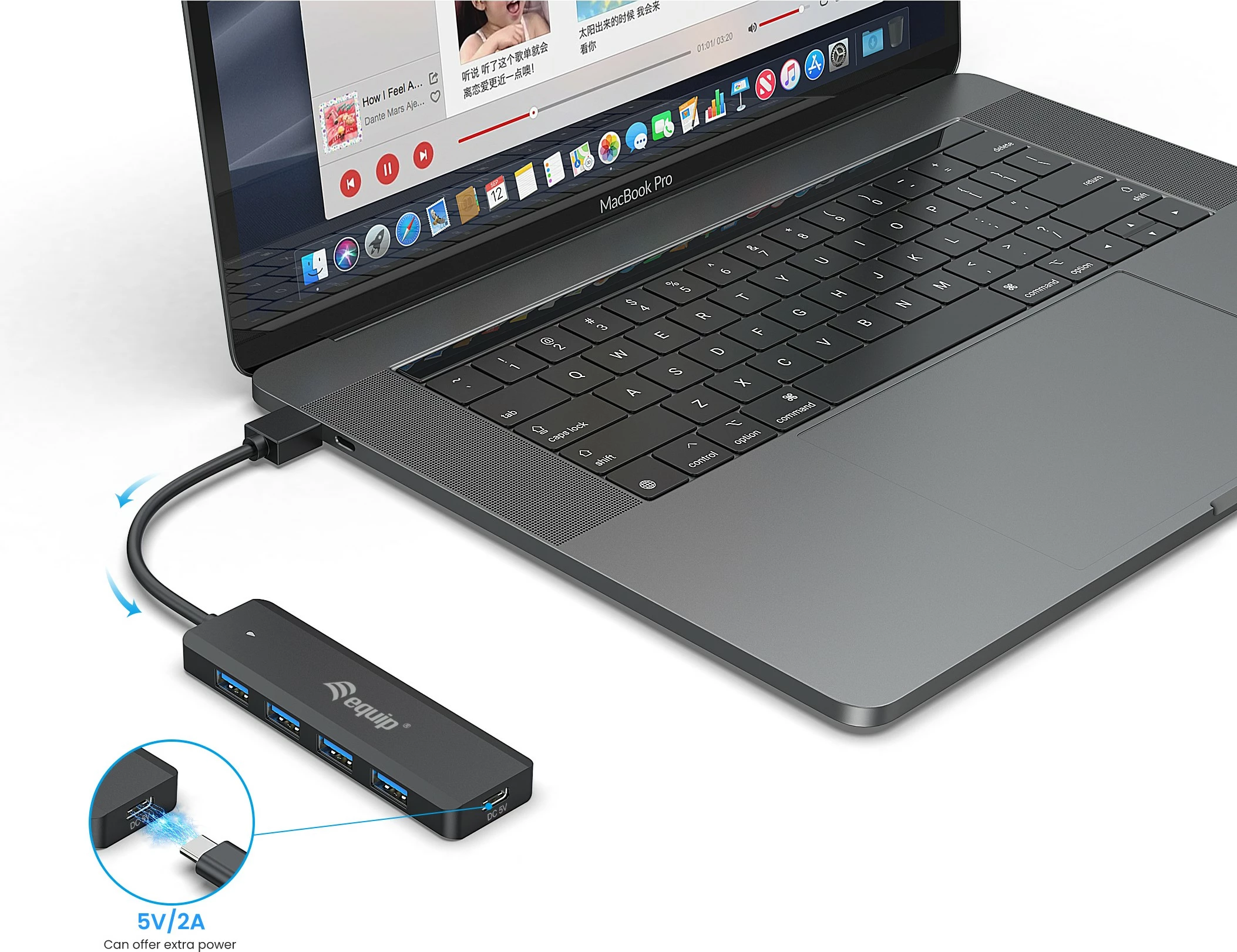 USB hub zunanji z USB-C adapterjem Equip, 4 vrata 3.2, 5 Gbps, črn