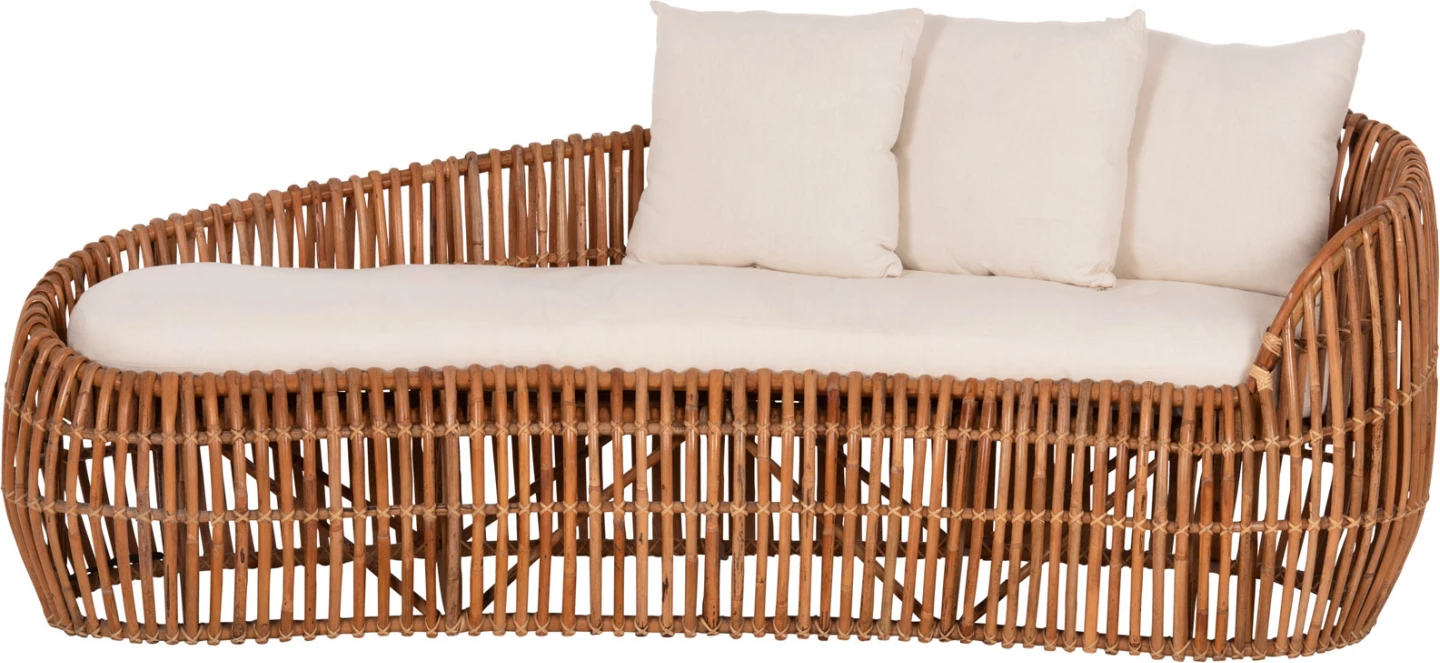 Sedežna garnitura LANTRY iz naravnega ratana - bele blazine 215x60x78H cm