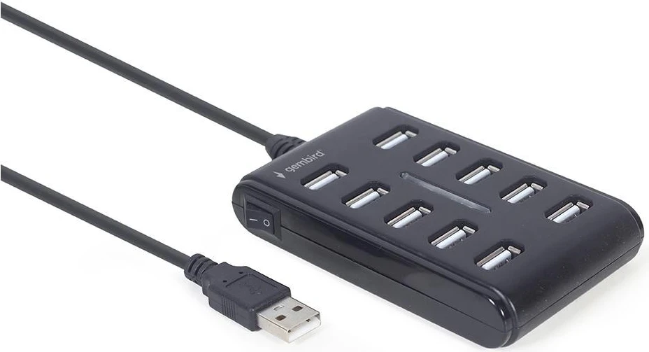 USB razdelilec Gembird, 10 x USB 2.0, črn