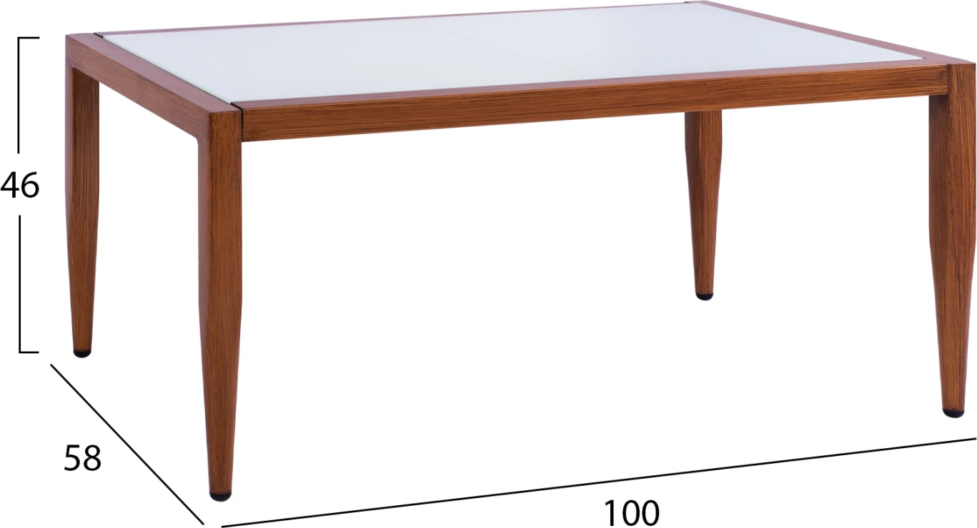 Aluminijasta miza bambus videza s steklom 100x58x46