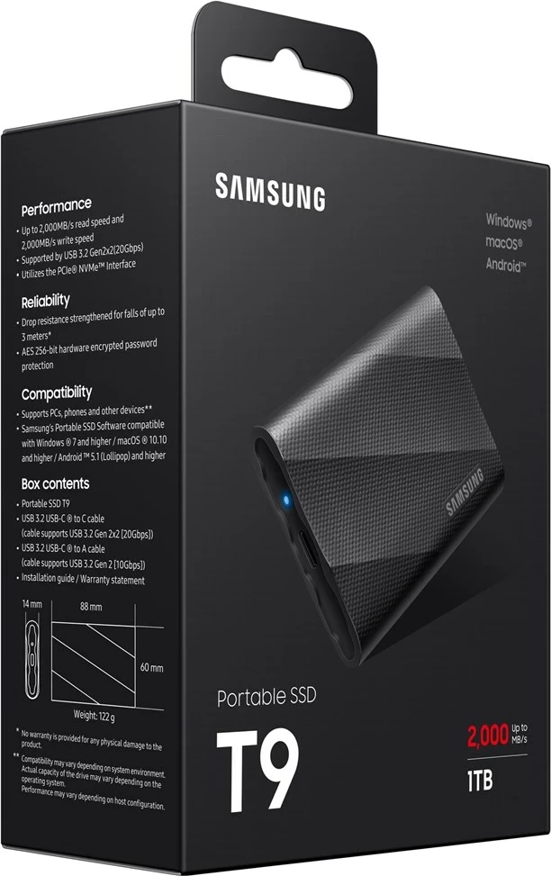 Prenosen SSD 1 TB Samsung MU-PG1T0B, USB Type-C 3.2 Gen 2, črn