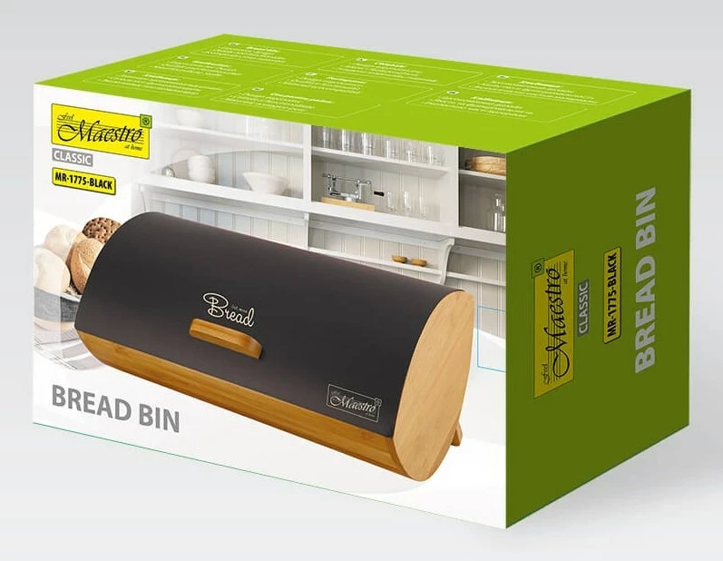Kovinska in bambusova kutija za kruh Maestro MR-1775-BLACK, črna