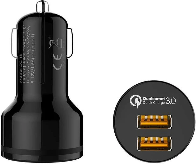 Polnilec za avto AUKEY CC-T8, 2x USB Quick Charge 3.0, 6A, 36W, črn