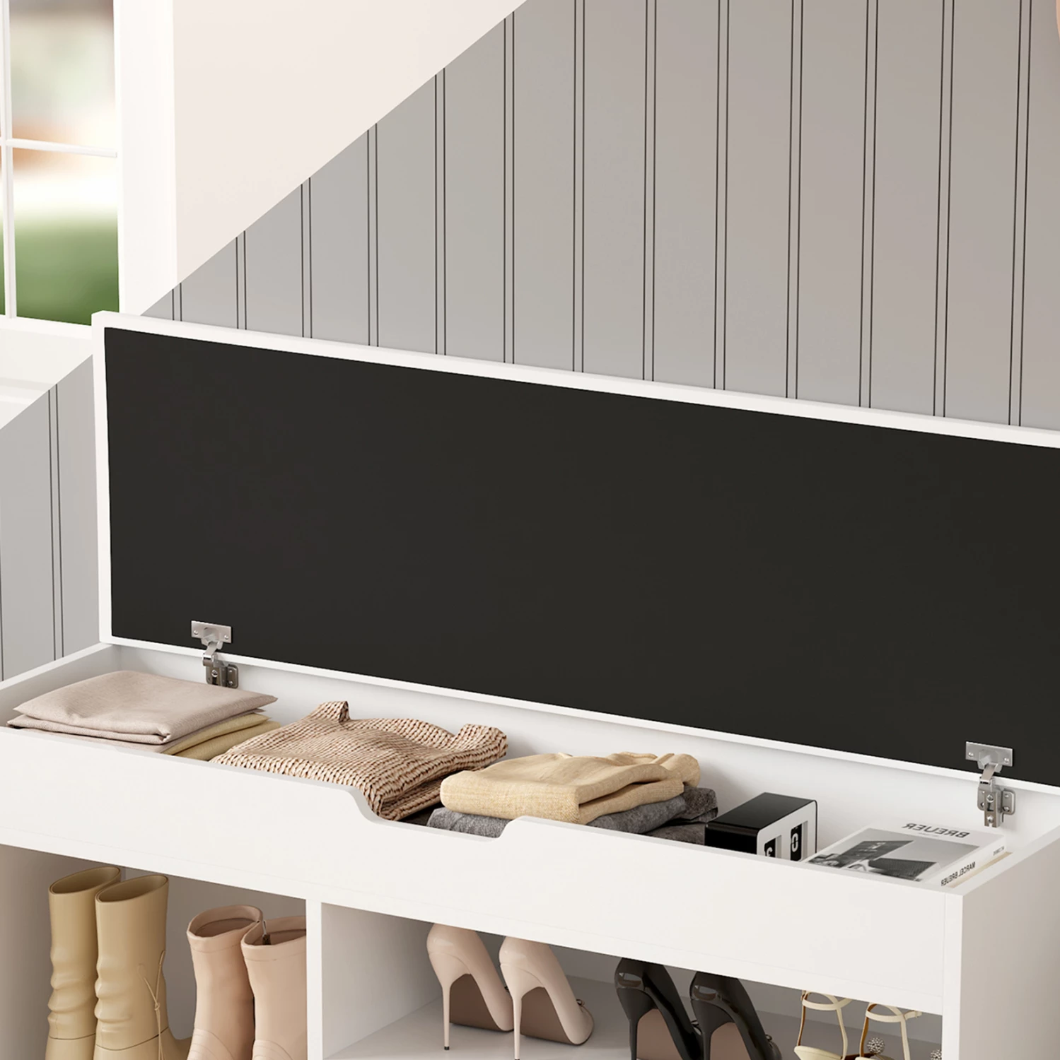 Stojalo za čevlje z sedežem ROMIR FH2478.03 melamin v beli barvi-beli sedež 100x30x44Hcm