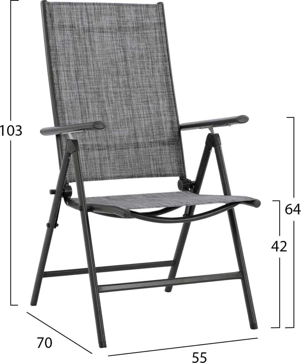 Zložljiv naslanjač 7 sedežev kovinsko sive barve s sivim tekstilom FH5700.01 55x70x103 cm, set 2 kosov