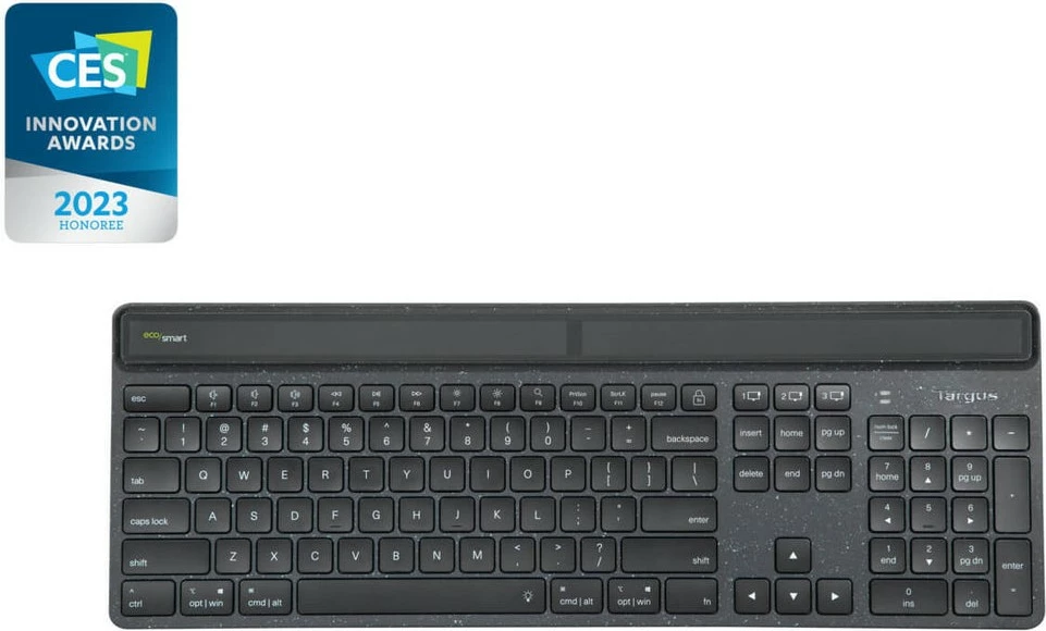 Brezžična osvetljena tipkovnica Targus EcoSmart, Bluetooth 5.0, QWERTY nordijska, LED, črna