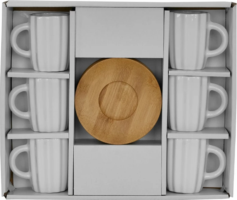 Set skodelic za espresso, Cactus, 6 kosov, porcelan, naravni bambus, 27x22x6 cm