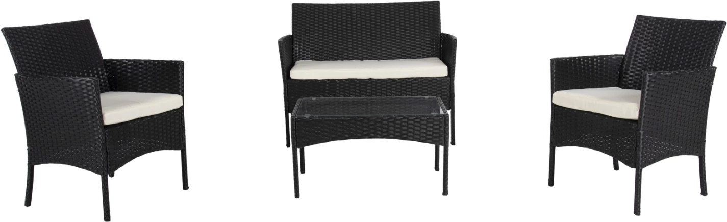 Zunanji lounge set 4 kosov STASIA FH6089.04 sintetični ratan v črni barvi - blazine v bež barvi